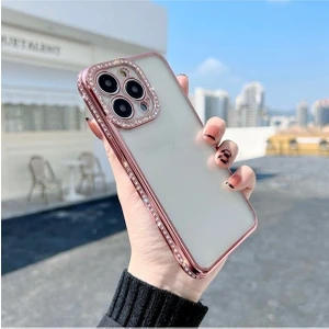 iPhone 12 Pro Taşlı Kamera Korumalı Parlak Swarovski Şeffaf Silikon Telefon Kılıfı