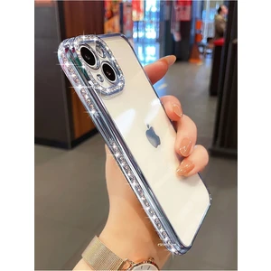iPhone 13 Taşlı Kamera Korumalı Parlak Swarovski Şeffaf Silikon Telefon Kılıfı