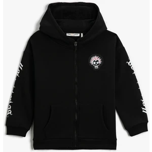 Fermuarlı Kapüşonlu Hırka Baskılı