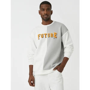 Slogan Baskılı Sweatshirt Şardonlu Bisiklet Yaka