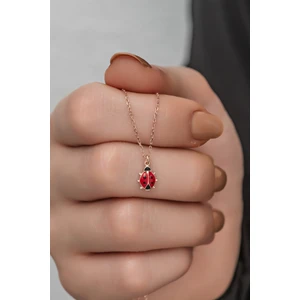 925 Ayar Gümüş Kırmızı Mineli Minik Uğur Böceği Kolye