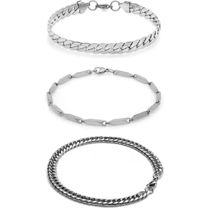 The Steel 3'lü Unisex Kararmaz Çelik Urban Ezme Singapur Küba Model Spor Bileklik Set