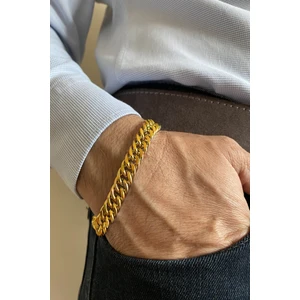 The Steel Unisex Paslanmaz Kalın Küba Gold Çelik Bileklik