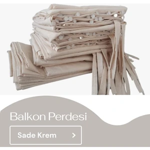 Korniş Düğmeli ve Bağcıklı Pamuklu Kumaştan Krem Balkon Perdesi