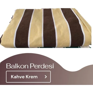 Korniş Düğmeli ve Bağcıklı Pamuklu Kumaştan Kahverengi - Krem Balkon Perdesi