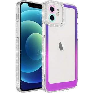 Case 4U Apple iPhone 11 Kılıf Simli ve Renk Geçiş Tasarımlı Lens Korumalı Park Kapak Mor - Pembe