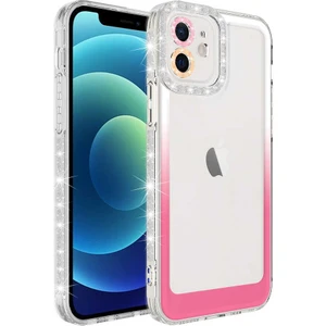 Case 4U Apple iPhone 12 Kılıf Simli ve Renk Geçiş Tasarımlı Lens Korumalı Park Kapak Beyaz - Pembe