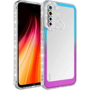 Case 4U Xiaomi Redmi Note 8 Kılıf Simli ve Renk Geçiş Tasarımlı Lens Korumalı Park Kapak Mavi - Mor
