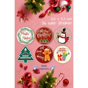 Mutlı Yıllar Sticker 3x5 cm 36 Adet - Suya Dayanıklı Yeni Yıl Yılbaşı Sticker