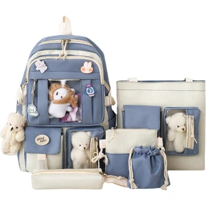 Laıe Oda Sevimli Ayı Büyük Kapasiteli Öğrenci Çantası Seti 5 Parça Set (Yurt Dışından)