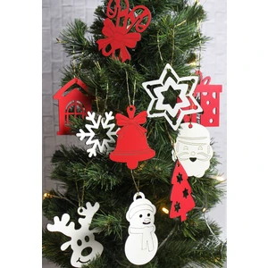 Ahşap Yılbaşı Süsü - Dekoratif Noel Figürlü 10’lu Ağaç Süsleri