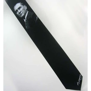 Atatürk ve Imza Desenli Dokuma Siyah Kravat - Ak-03