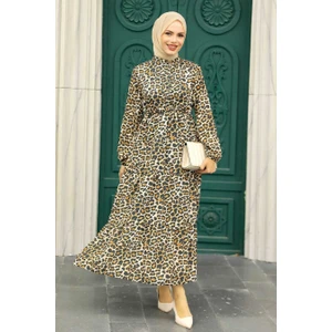 Neva Style - Leopar Desenli Tesettür Elbise 5730LP