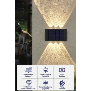 2ADET Modern Solar 6ledli Çift Taraflı Aplik Güneş Enerjili Aydınlatma Duvar Lambası