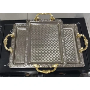 TR-3855 2 Li Dikdörtgen Gümüş Tepsi
