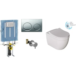 Alpha 8 cm Gömme Rezervuar + Buton + Valf + Dura Kanalsız Asma Klozet  5 Parça Set