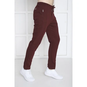 Erkek Spor Bordo Kemer Detaylı , Çift Arka Cepli ,Çift Ön Cepli Fermuarlı Slimfit Eşofman Altı - B1216