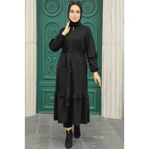 Neva Style - Fermuarlı Siyah Tesettür Elbise 5812S