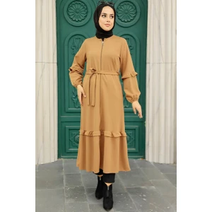 Neva Style - Fermuarlı Bisküvi Tesettür Elbise 5812BS
