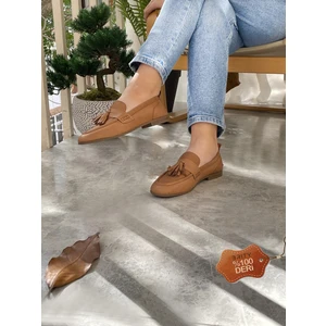 Kadın Püskül Detaylı  Deri Loafer