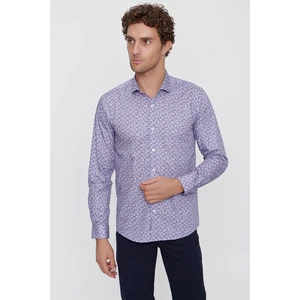 Erkek Pembe Pamuk Baskılı Slim Fit Dar Kesim Gömlek