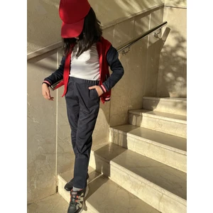 Çağla Kurt Kız Çocuk Lacivert Okul Pantolonu Dar Paça Yüksek Bel Kanvas Kumaş Model No PNT02LCVRT