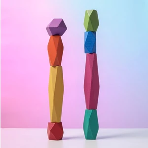 Yeni Bebek Oyuncakları, Ahşap Yapı Taşı, Renkli Taş, Yaratıcı Eğitici Oyuncaklar, Waldorf, Montessori, Iskandinav Tarzı Istifleme Oyunu Gökkuşağı Taş Ahşap Oyuncaklar. ( 8 Adet Yapı Taşı )
