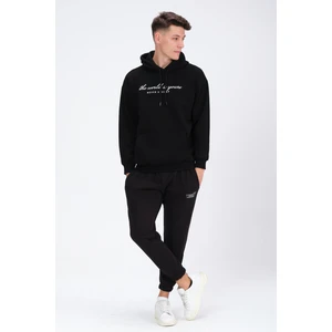 The Rule Erkek Siyah Oversize Fit Önü Baskılı Kapüşonlu Içi Yumuşak Tüylü Sweatshirt RF0208OV