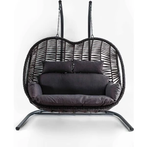 Pop Çift Kişilik Rattan Salıncak Kahve Gri Oturum