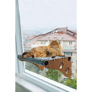 Ata Home Büyük Boy  Yeni Ahşap Cama Yapışan Kedi Yatağı Vantuzlu Cam Yatağı Terası