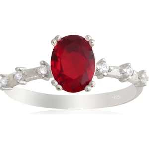 925 Ayar Gümüş Yüzük Oval Yakut Kırmızısı Vintage Yüzük