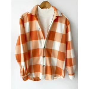 A&O Style Turuncu Kareli Oversize Kışlık Kalın Polar Gömlek