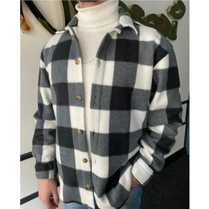 A&O Style Siyah Kareli Oversize Kışlık Kalın Polar Gömlek