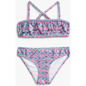 Parlak Askılı Fırfırlı Bikini Takımı