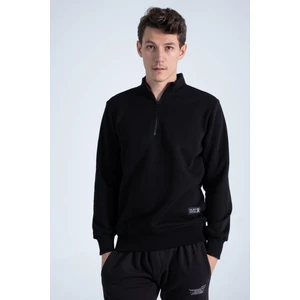 The Rule Erkek Siyah Yarım Balıkçı Yaka Fermuarlı Içi Yumuşak Tüylü Sweatshirt RF0209