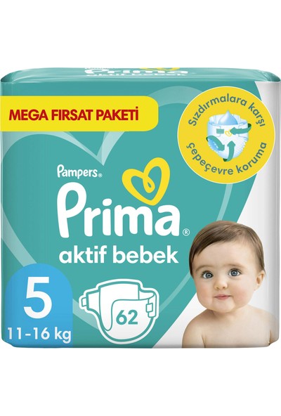 Prima Bebek Bezi Aktif Bebek 5 Beden Junior Süper Fırsat Paketi 62 Adet