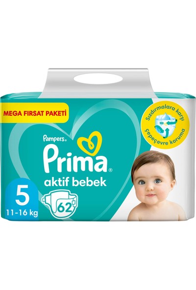 Prima Bebek Bezi Aktif Bebek 5 Beden Junior Süper Fırsat Paketi 62 Adet