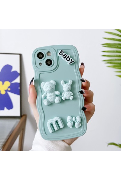 Iphone 13 Mavi Için 3D M Bear Bunny Silikon Kılıf(Yurt Dışından)