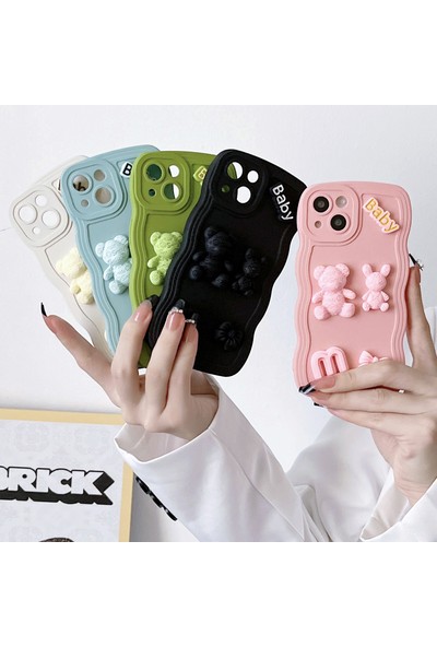 Iphone 13 Mavi Için 3D M Bear Bunny Silikon Kılıf(Yurt Dışından)
