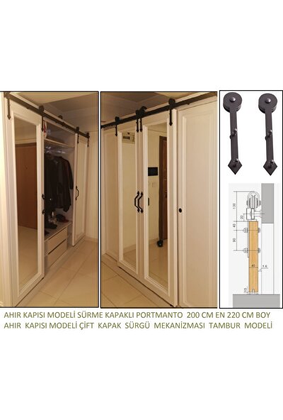 Orman Tasarım Ahır Kapısı Tambur Modeli Çift Kapı Sürgü Mekanizması