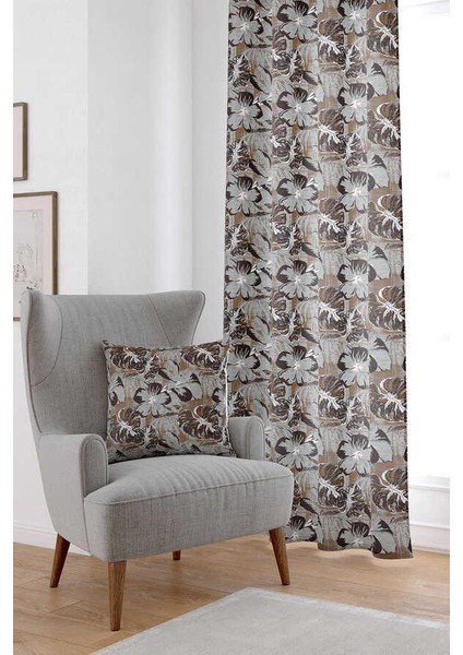 Gri Çiçekli Dijital Baskılı Perde Cgh494-Pr