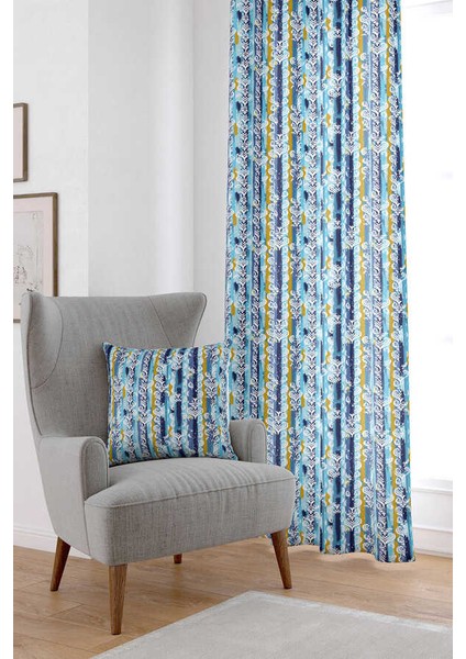 Mavi Çizgili Desenli Dijital Baskılı Perde Cgh070-Pr