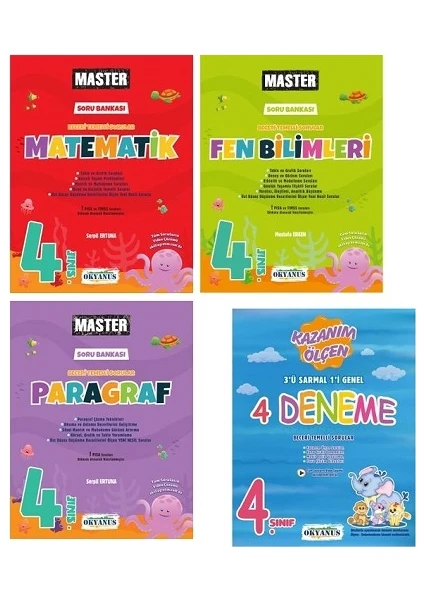 Okyanus Yayınları 4. Sınıf Master Matematik + Fen Bilimleri + Paragraf + Paket Deneme Seti (Ciltli)