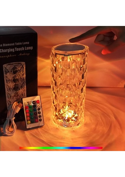 16 Renkli Romantik Gül Işık Kristal Elmas Masa Gece Lambası (Yurt Dışından)
