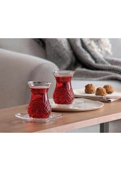 Timeless Kesme Kristal Çay Bardağı Seti Takımı - 12 Parça Çay Seti 96992