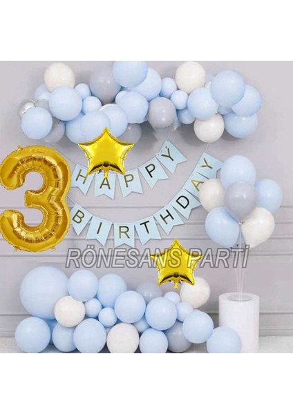 Gold Renk Banner'lı Stand'lı Folyo Balon Seti 3 Yaş