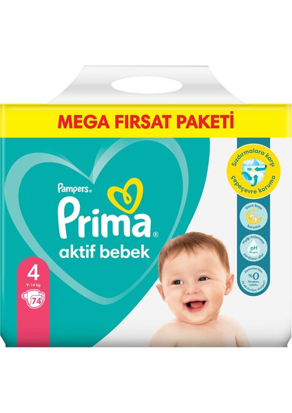 Bebek Bezi Aktif Bebek 4 Beden 74 Adet Mega Fırsat Paketi