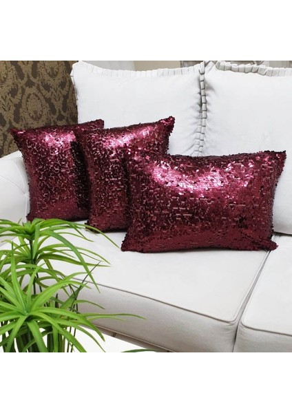 Pul Payetli Kırlent Kılıfı 3lü Kombin Set
