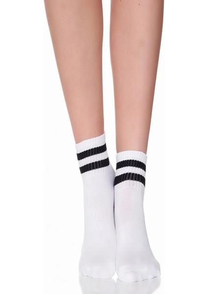 10'lu Uzun Pamuklu Unisex Çizgili Beyaz Çorap fiyatları