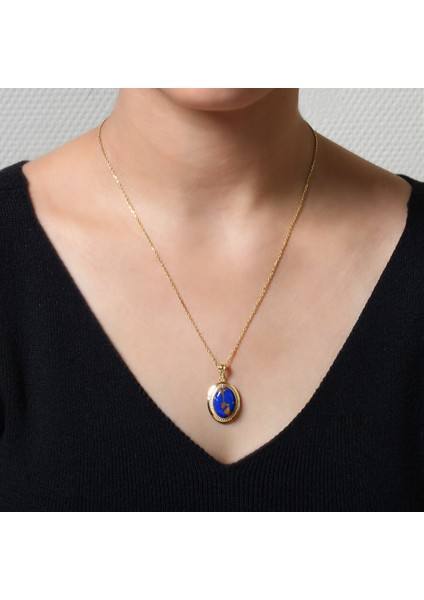 3.2 cm Koyu Mavi Iran Firuzesi Nostalji Kolye (KLY0140) fiyatları